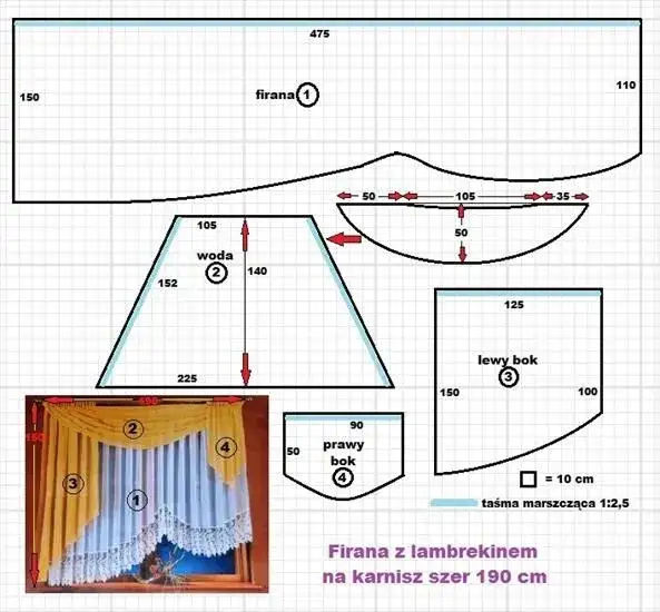 wykrój firanki wachlarz szablon