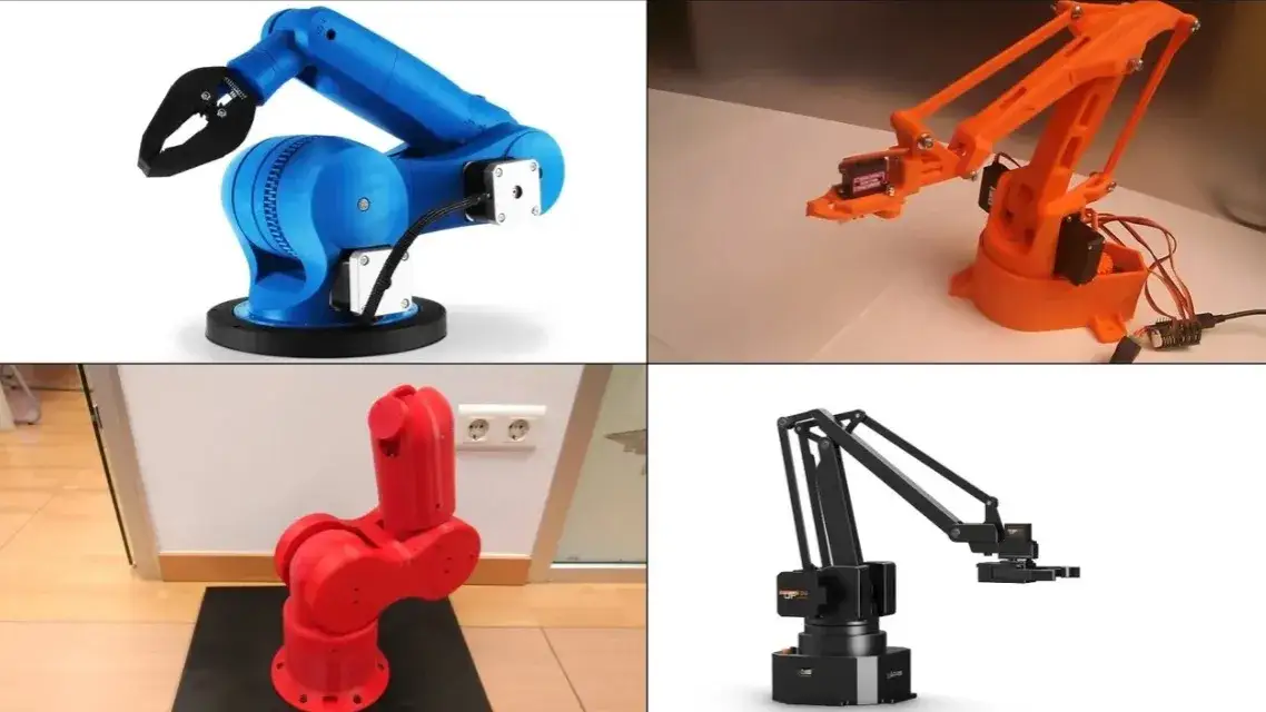 różne konstrukcje ramion robotycznych DIY